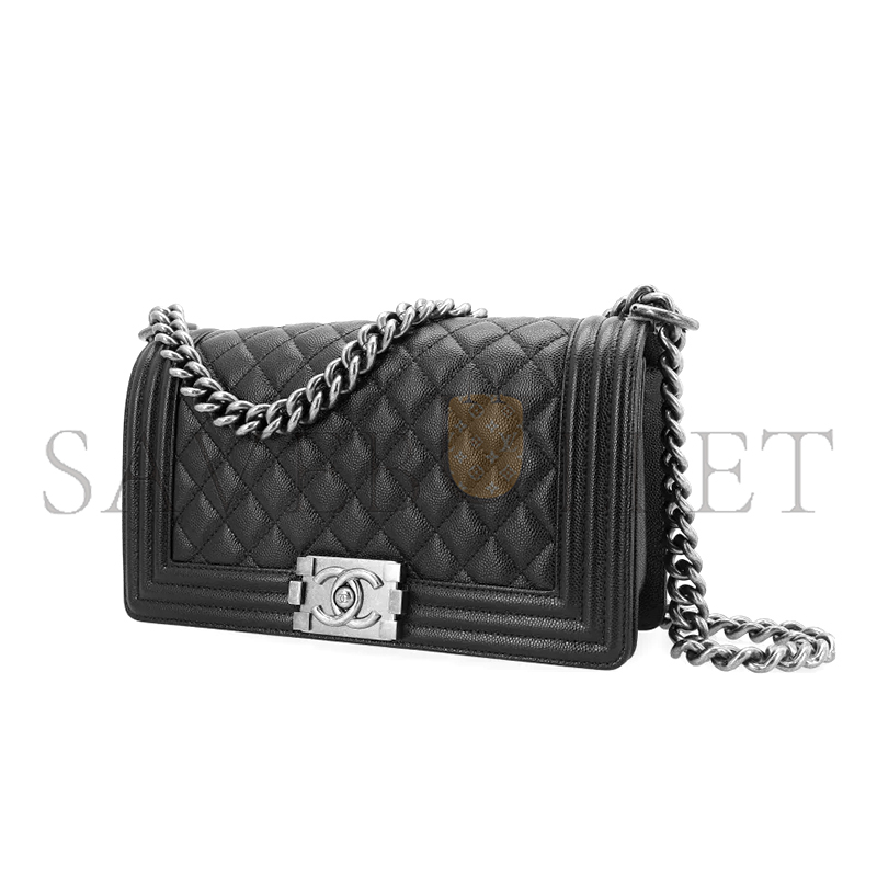 CHANEL CAVIAR MEDIUM QUILTED BOY FLAP BLACK A67086 Y83338 94305 (25*15*8cm)